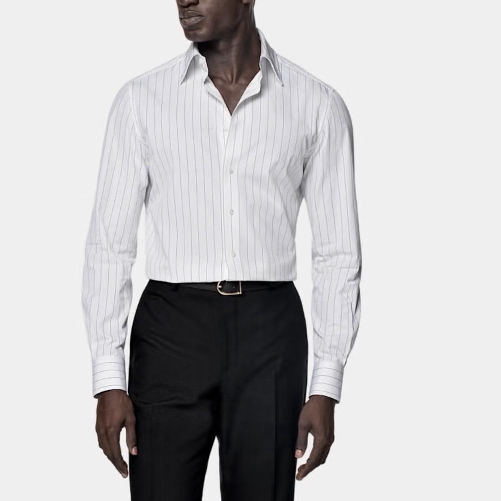 EUC VALENTINO SLIM FIT WHITE W/BLUE STRIPES MENS DRESS SHIRT SZ 16/41